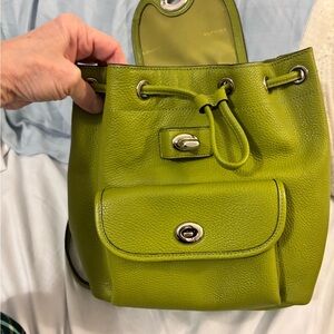 Green Leather Drawstring Bucket Bag